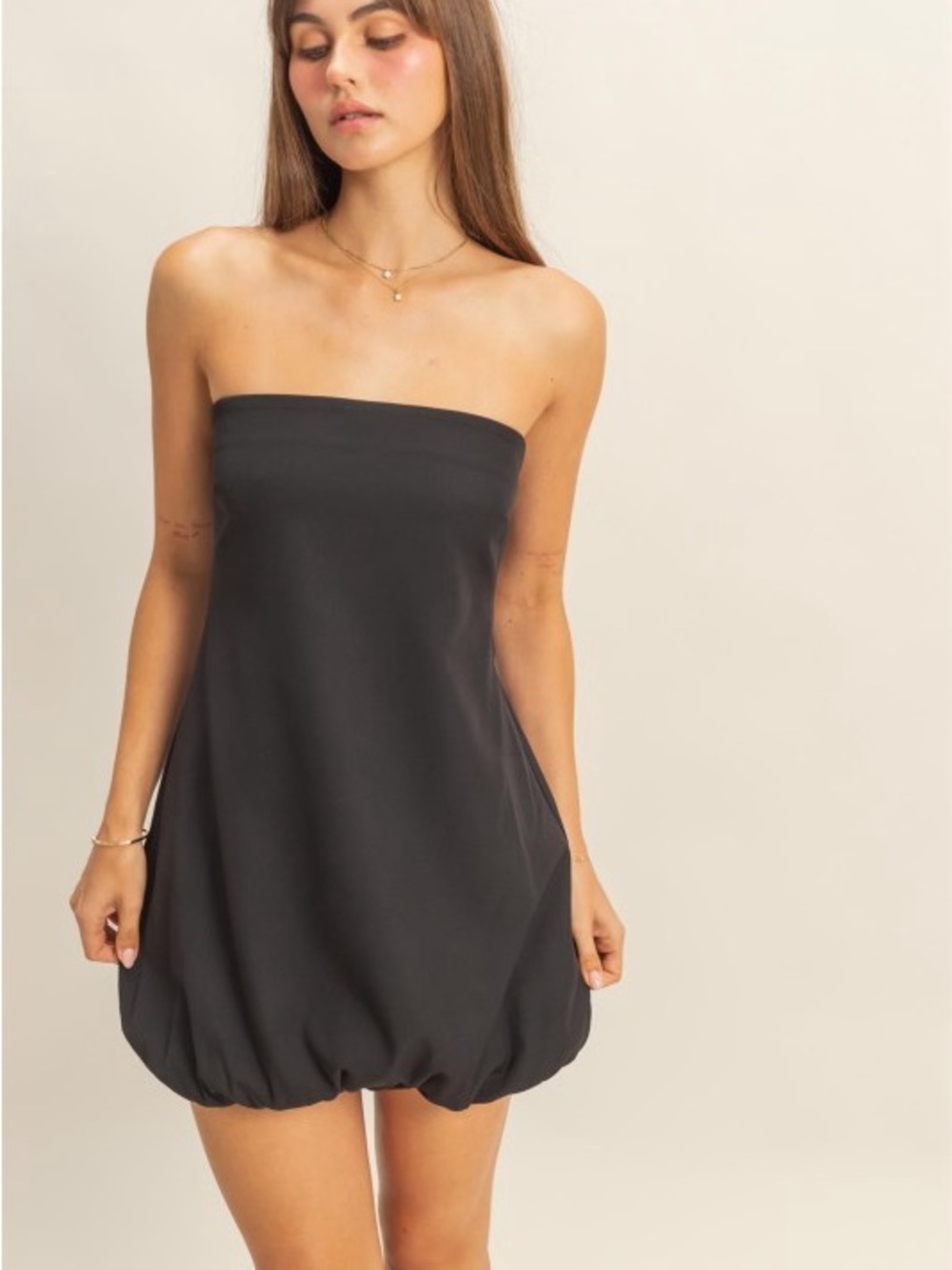 Classic Black Strapless Bubble Hem Mini Dress New - Picture 3 of 10
